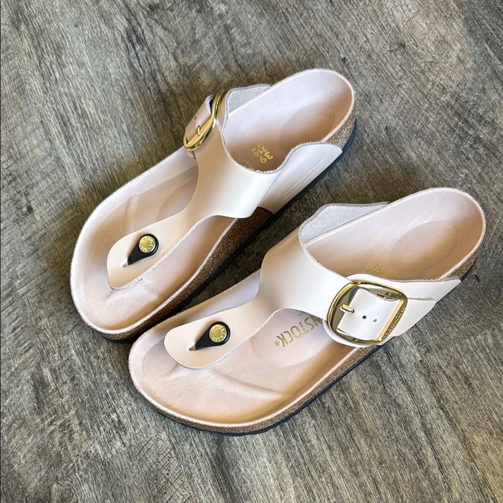 Birkenstock White and Gold Sandals with Adjustable Strap